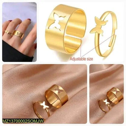 2 Pcs Golden Butterfly Couple Ring