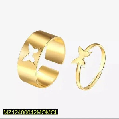 2 Pcs Golden Butterfly Couple Ring